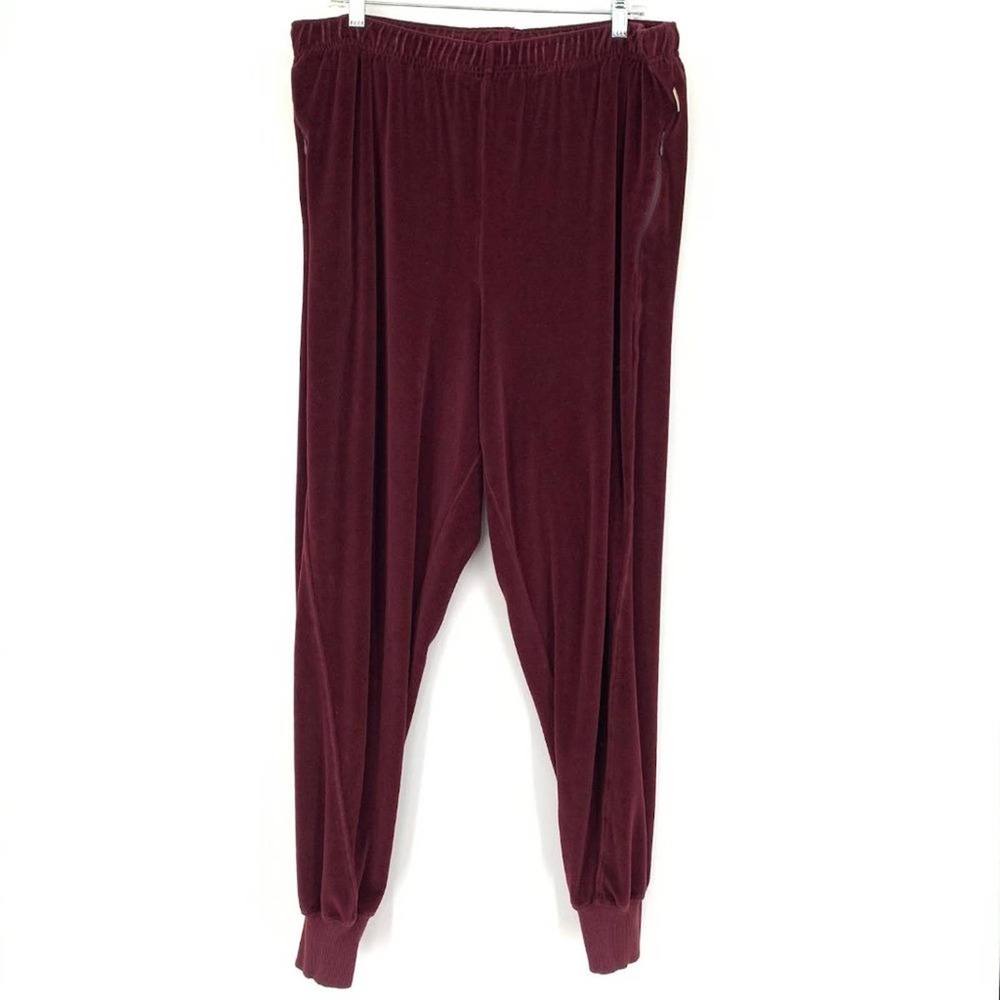 Good American Twisted Seam Velour Jogger Pants High Waisted Burgundy